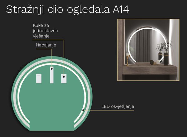 Netipično ogledalo s LED osvjetljenjem A14 60x55