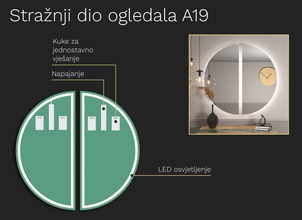Netipično ogledalo s LED osvjetljenjem A19 S
