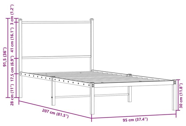 Metalni okvir kreveta bez madraca smeđi hrast 90x200 cm - Smeđa / 90 x 200 cm