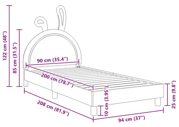 Krevet za djecu s uzglavljem Svjetlosiva 90 x 200 cm PU - Svjetlosiva / 90 x 200 cm