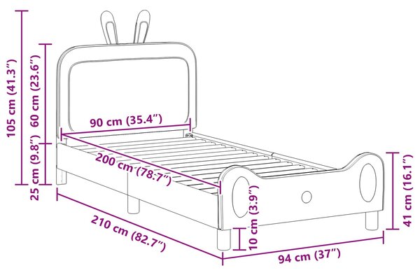 Krevet za djecu s uzglavljem Svjetlosiva 90 x 200 cm PU - Svjetlosiva / 90 x 200 cm