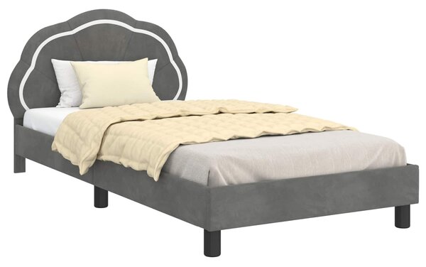 Krevet za djecu s uzglavljem Tamnosiva 90 x 200 cm Baršun - Siva / 90 x 200 cm