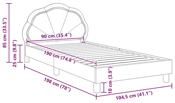 Krevet za djecu s uzglavljem Svjetlosiva 90 x 190 cm Baršun - Svjetlosiva / 90 x 190 cm