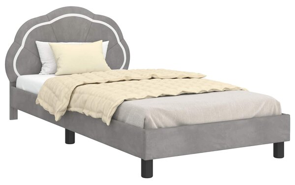 Krevet za djecu s uzglavljem Svjetlosiva 90 x 190 cm Baršun - Svjetlosiva / 90 x 190 cm