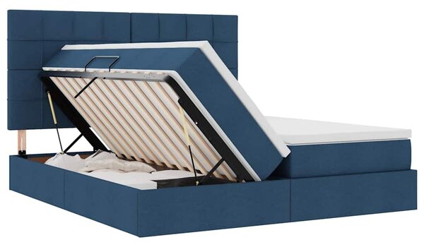 Krevet s od storage s uzglavljem Plava 180 x 200 cm Tkanina - Plava / 180 x 200 cm