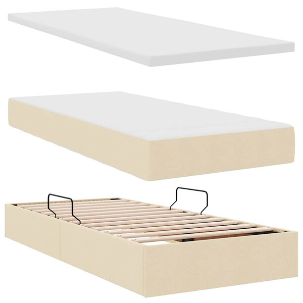 Krevet s od storage s madracem Krema 180 x 200 cm Lažna koža - Krem / 180 x 200 cm
