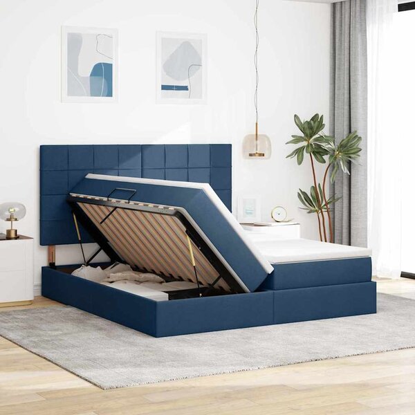 Krevet s od storage s uzglavljem Plava 180 x 200 cm Tkanina - Plava / 180 x 200 cm