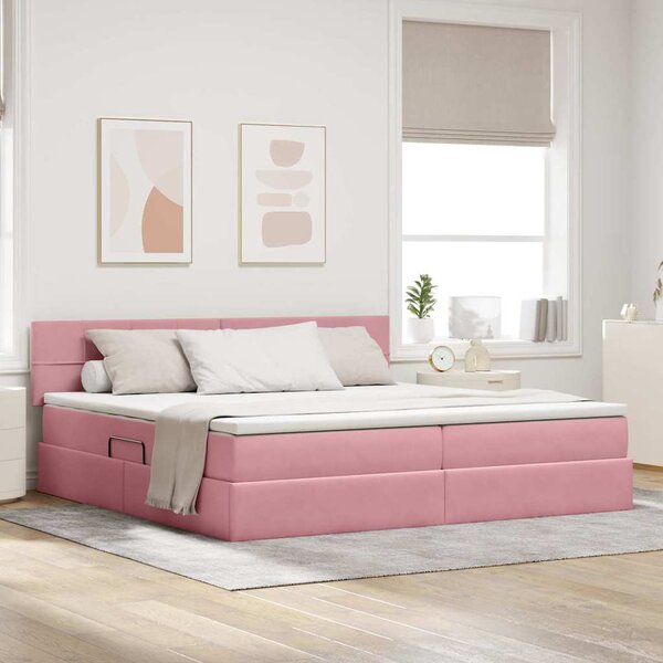 Krevet s od storage s madracem Ružičasta 200 x 200 cm Baršun - Ružičasta / 200 x 200 cm