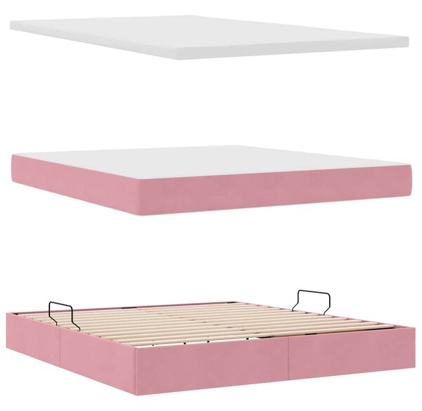 Krevet s od storage s madracem Ružičasta 160 x 200 cm Baršun - Ružičasta / 160 x 200 cm
