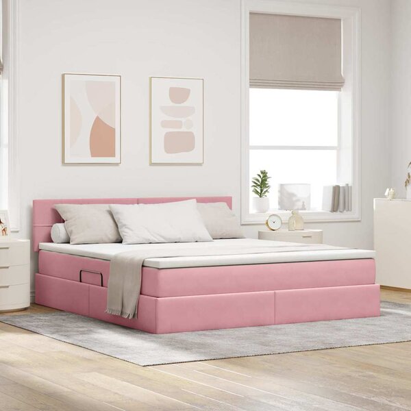 Krevet s od storage s madracem Ružičasta 160 x 200 cm Baršun - Ružičasta / 160 x 200 cm