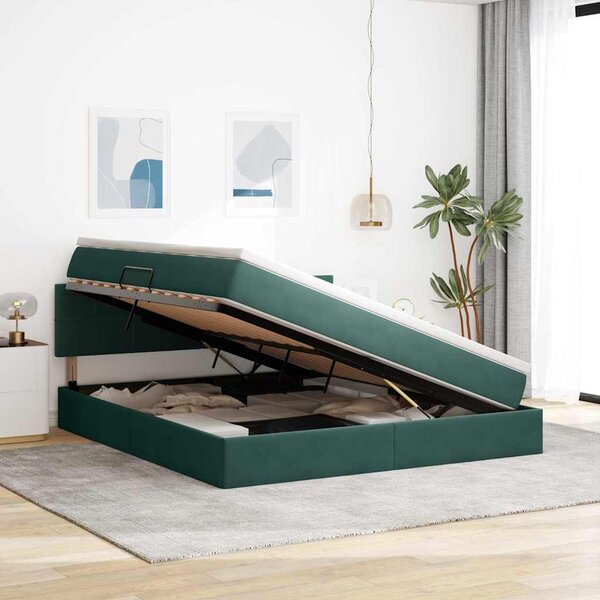 Krevet s od storage s madracem Tamnozelena 160 x 200 cm Baršun - Zelena / 160 x 200 cm