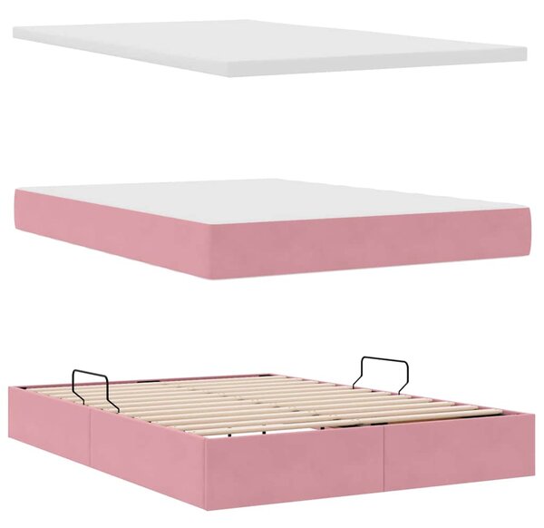 Krevet s od storage s madracem Ružičasta 140 x 200 cm Baršun - Ružičasta / 140 x 200 cm