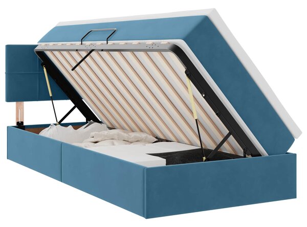 Krevet s od storage s madracem Tamno plava 90 x 190 cm Baršun - Plava / 90 x 190 cm
