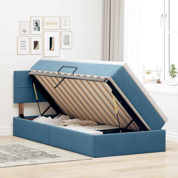 Krevet s od storage s madracem Tamno plava 90 x 190 cm Baršun - Plava / 90 x 190 cm