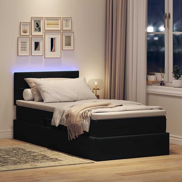 LED krevet za pohranu s madracem Crna 90 x 190 cm Baršun - Crna / 90 x 190 cm