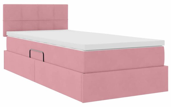 Krevet s od storage s madracem Ružičasta 90 x 200 cm Baršun - Ružičasta / 90 x 200 cm