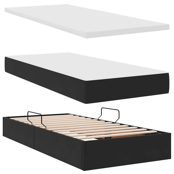 Krevet s od storage s uzglavljem s pohranom Crna 90 x 200 cm - Crna / 90 x 200 cm
