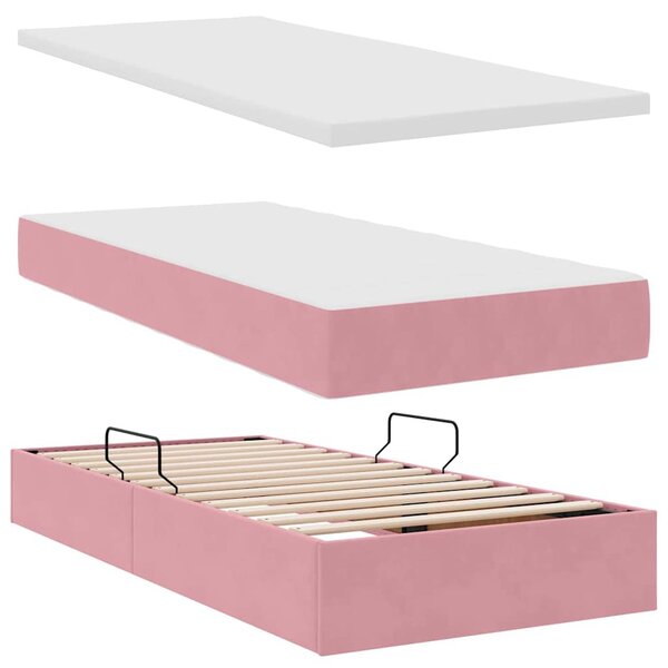 Krevet s od storage s madracem Ružičasta 90 x 200 cm Baršun - Ružičasta / 90 x 200 cm
