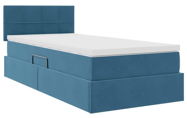 Krevet s od storage s madracem Tamno plava 90 x 190 cm Baršun - Plava / 90 x 190 cm