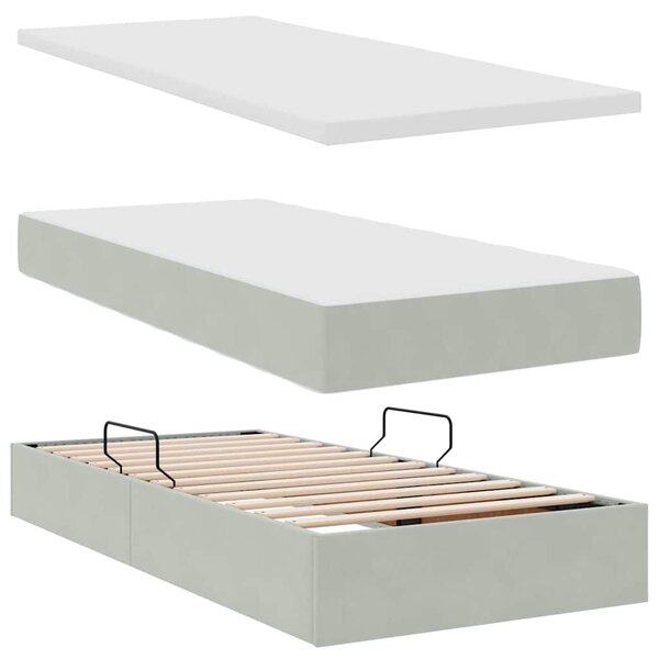 Krevet s madracem i skladištem Svijetlo siva 90 x 200 cm Baršun - Svjetlosiva / 90 x 200 cm