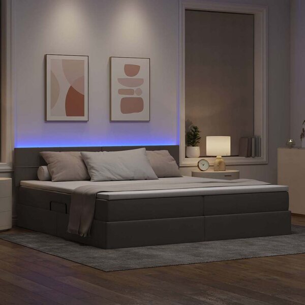 LED krevet za pohranu s madracem Sivosmeđa 200 x 200 cm Tkanina - Smeđesiva / 200 x 200 cm