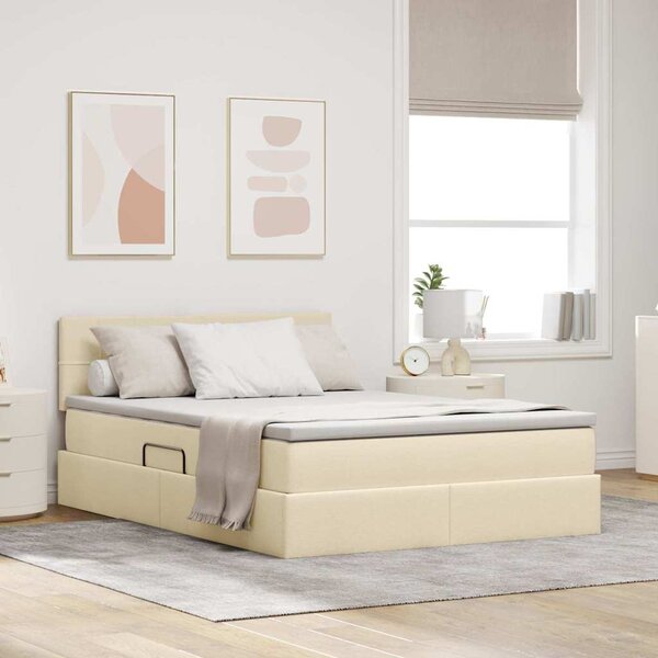 Krevet s madracem i skladištem s madracem Krema 140 x 190 cm - Krem / 140 x 190 cm