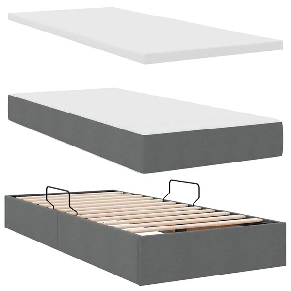 Krevet s od storage s uzglavljem Tamnosiva 180 x 200 cm Tkanina - Siva / 180 x 200 cm
