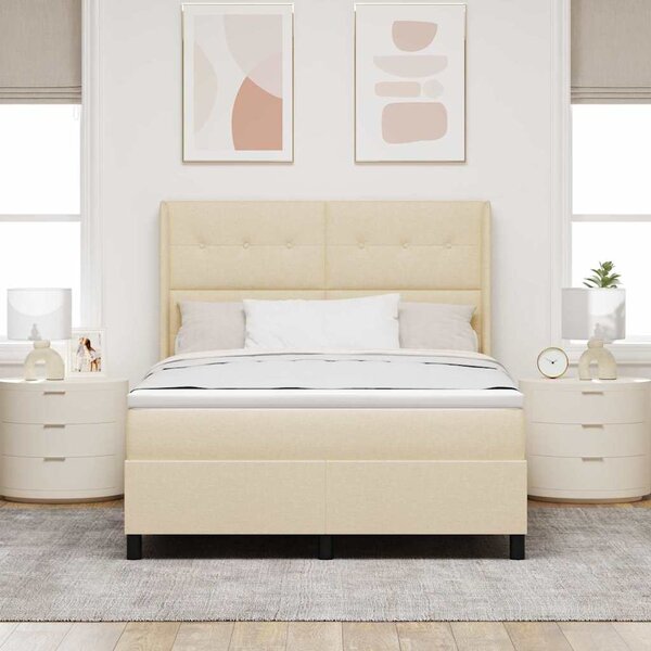 Krevet s opruga kutije s jastukom Krema 190 x 140 cm tkanina - Krem / 190 x 140 cm