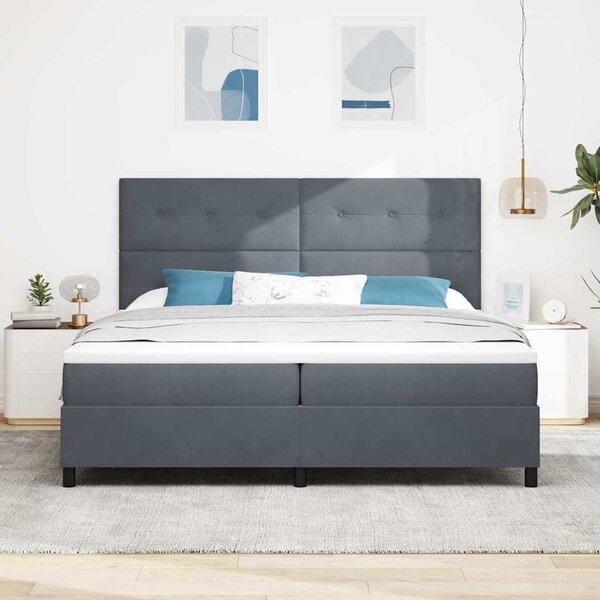 Krevet s opruga kutije Tamno siva 200 x 200 cm Baršun - Siva / 200 x 200 cm