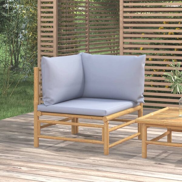 VidaXL Kutna vrtna sofa od bambusa sa svjetlosivim jastucima