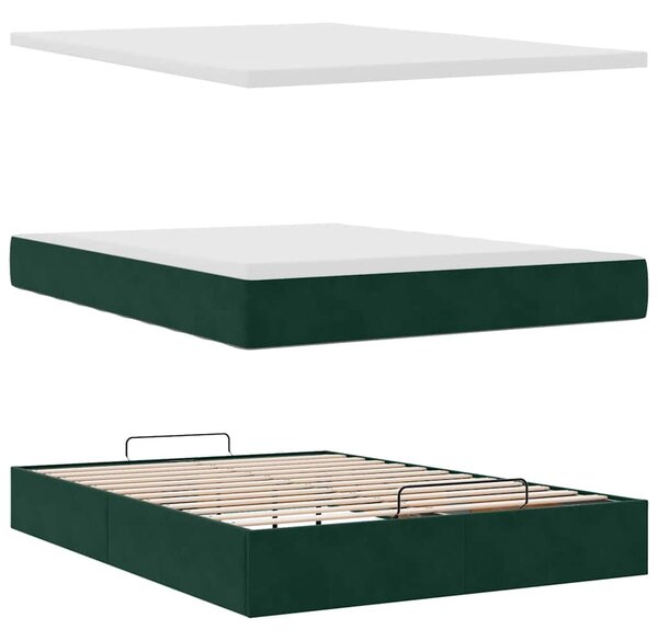 Ottoman krevet s madracem tamnozeleni 140x190 cm baršun - Zelena / 140 x 190 cm