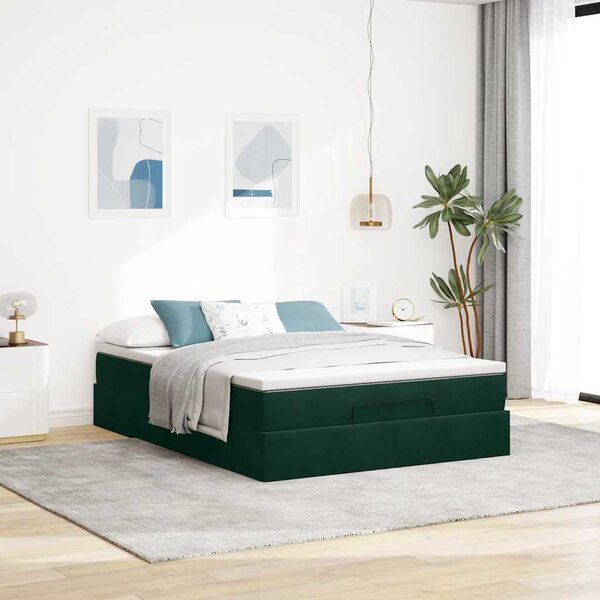 Ottoman krevet s madracem tamnozeleni 140x190 cm baršun - Zelena / 140 x 190 cm