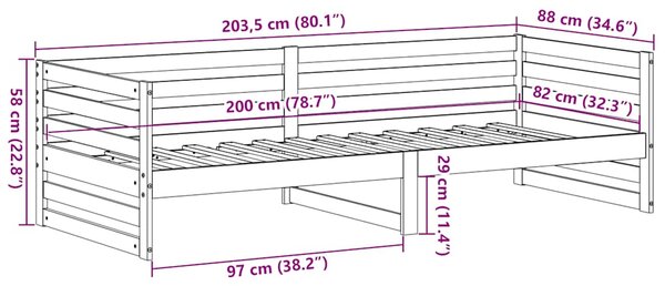 Dnevni krevet bez madraca 80x200 cm Masivno drvo Bor - Smeđa