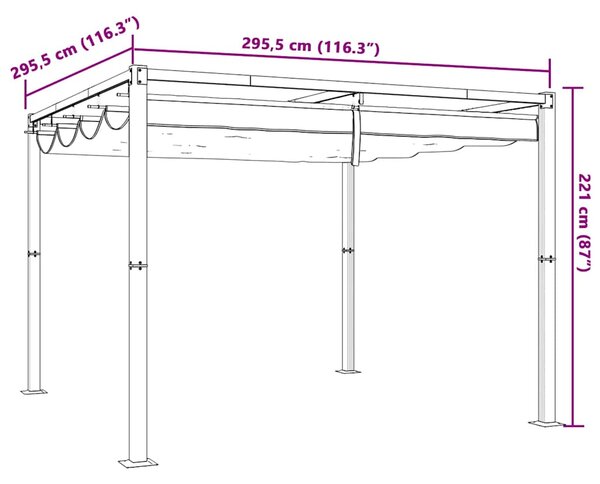 Vrtna sjenica s pomičnim krovom antracit 3x3 m čelik - Antracitno siva / 3 x 3 m