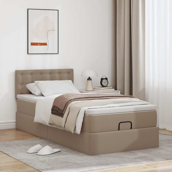 Otomanski krevet s madracem cappuccina 90x190cm umjetna koža - Smeđa / 90 x 190 cm