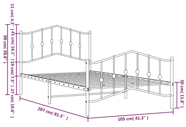 Metalni okvir kreveta s uzglavljem i podnožjem bijeli 100x200cm - Bijela / 100 x 200 cm