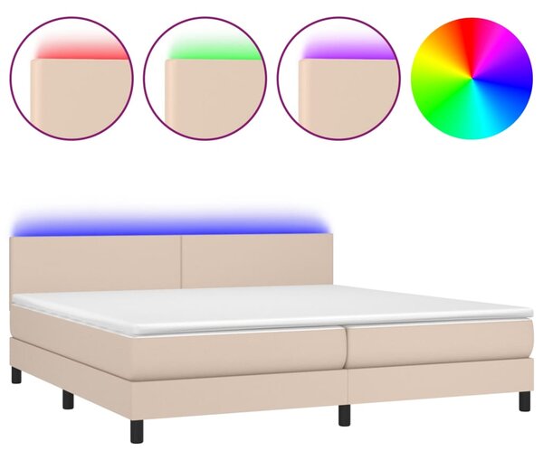 Krevet box spring madrac LED cappuccino 200x200cm umjetna koža - Smeđa / 200 x 200 cm