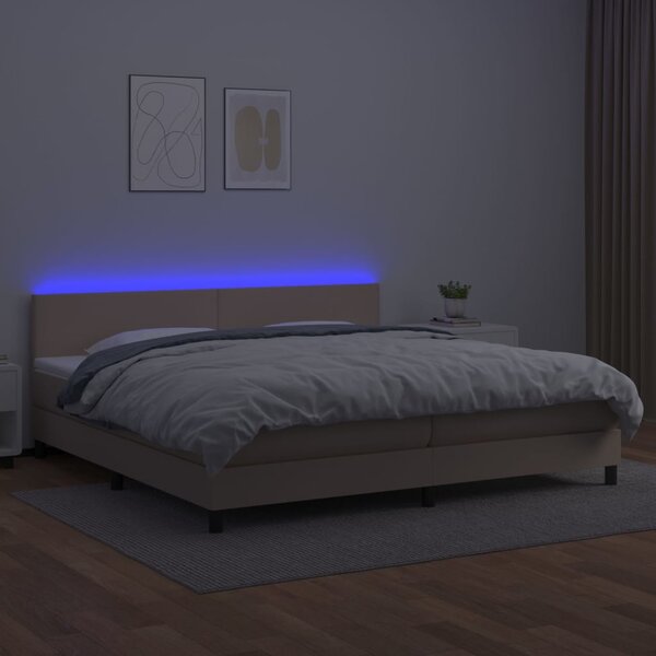 Krevet box spring madrac LED cappuccino 200x200cm umjetna koža - Smeđa / 200 x 200 cm