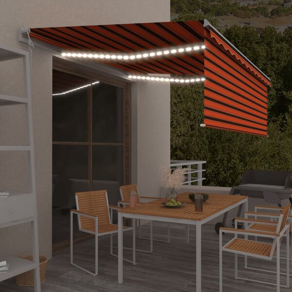Automatska tenda s roletom i senzorom LED 4x3m narančasto-smeđa - Šarena / 4 x 3 m