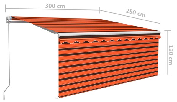 Tenda na ručno uvlačenje s roletom LED 3x2,5 m narančasto-smeđa - Šarena / 3 x 2.5 m
