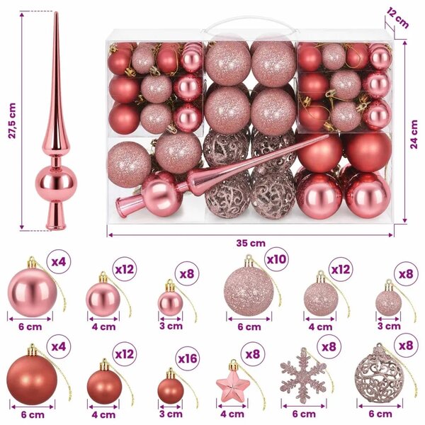 Set božićnih kuglica 111 kom. Ružičasta 6 cm Polistiren - Ružičasta