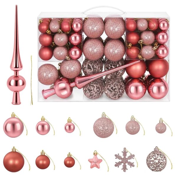 Set božićnih kuglica 111 kom. Ružičasta 6 cm Polistiren - Ružičasta