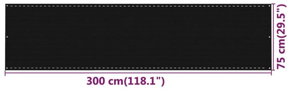 Balkonski zastor crni 75 x 300 cm HDPE - Crna / 75 x 300 cm