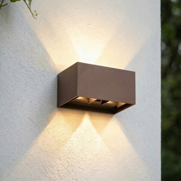 Lindby Nivar vanjska zidna LED svjetiljka, četvrtasta, hrđavo-smeđa, 20 cm, IP54, Smeđa / hrđa, Aluminij