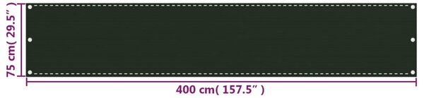 Balkonski zastor tamnozeleni 75 x 400 cm HDPE - Zelena / 75 x 400 cm