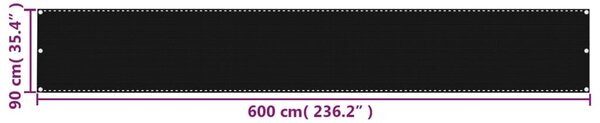 Balkonski zastor crni 90 x 600 cm HDPE - Crna / 90 x 600 cm