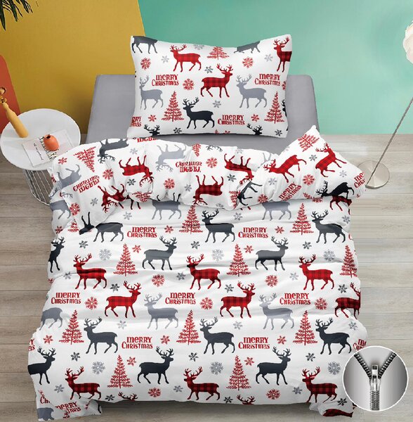 Pamučna posteljina MERRY CHRISTMAS DEER bijela Dimenzije posteljine: 70 x 90 cm | 140 x 200 cm