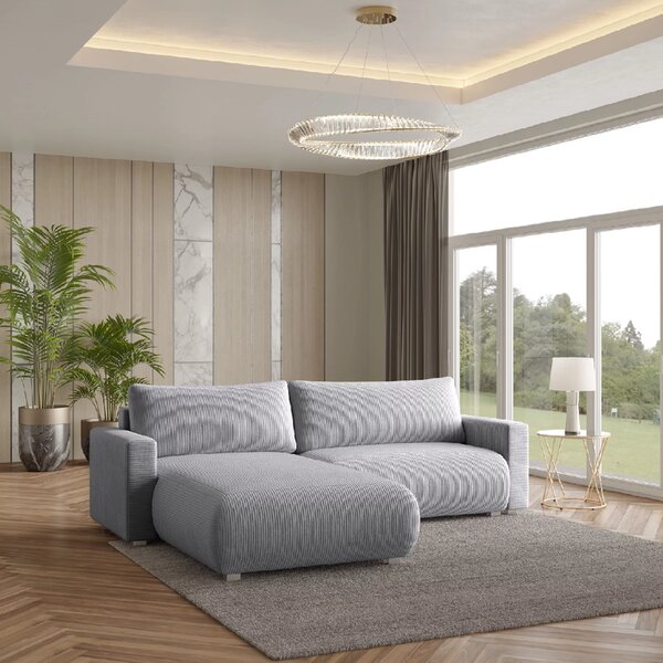 Svijetlosiva razvučljiva kutna sofa TAFIRA, obostrana