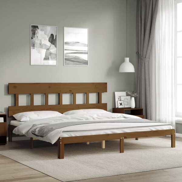 Okvir kreveta s uzglavljem boja meda 200x200cm od masivnog drva - Smeđa / 200 x 200 cm