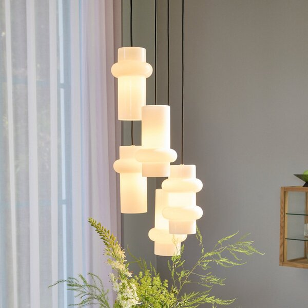 Hübsch Stolna lampa Pilule Up, sjajno bijela, Ø 15 cm, staklo, prigušiva, Bijela, Dnevni boravak/blagovaonica, Staklo